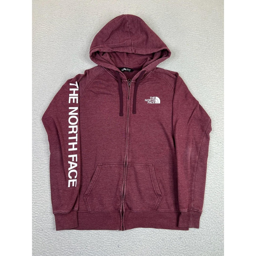 The North Face Womens Logo Full Zip Hoodie Fleece Sweatshirt Red Medium